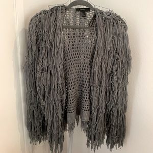 Grey fringe shaggy jacket